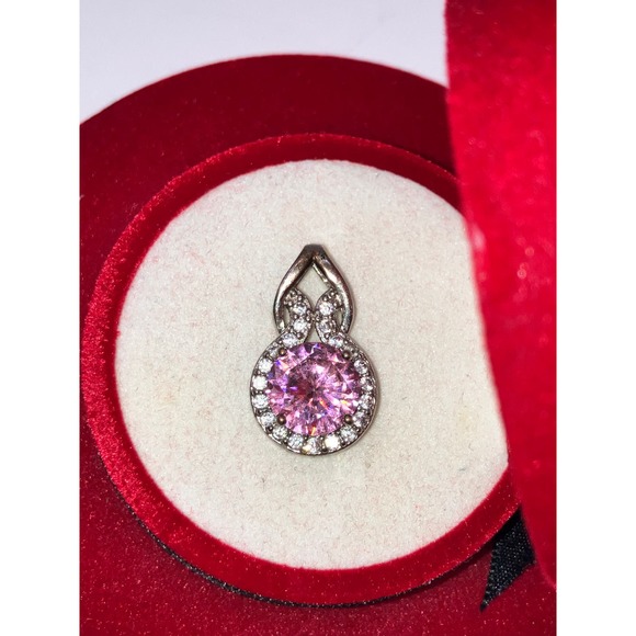Pink Faux Tourmaline Crystal Rhinestones 7/8 Inch Pendant! - Picture 2 of 7